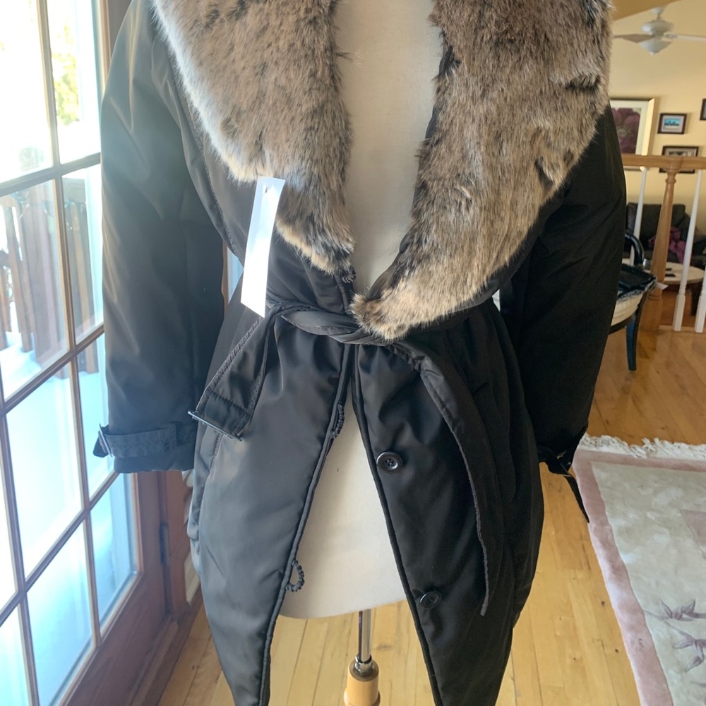 Dark Brown Nylon Jacket with faux fur collar